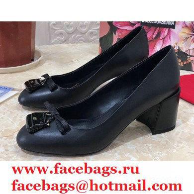 Dolce & Gabbana Block Heel 6.5cm Leather Sicily Pumps Black 2021